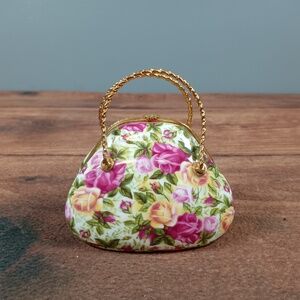 Royal Staffordshire Rose Bloom Handbag Compact Porcelain Floral‎ Pattern Handle